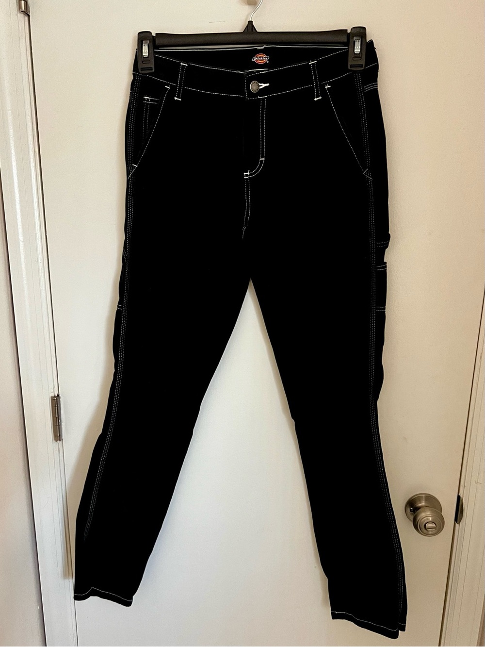 Dickies Women's Black Slim Straight Fit Jeans with White Contrast Stitching
